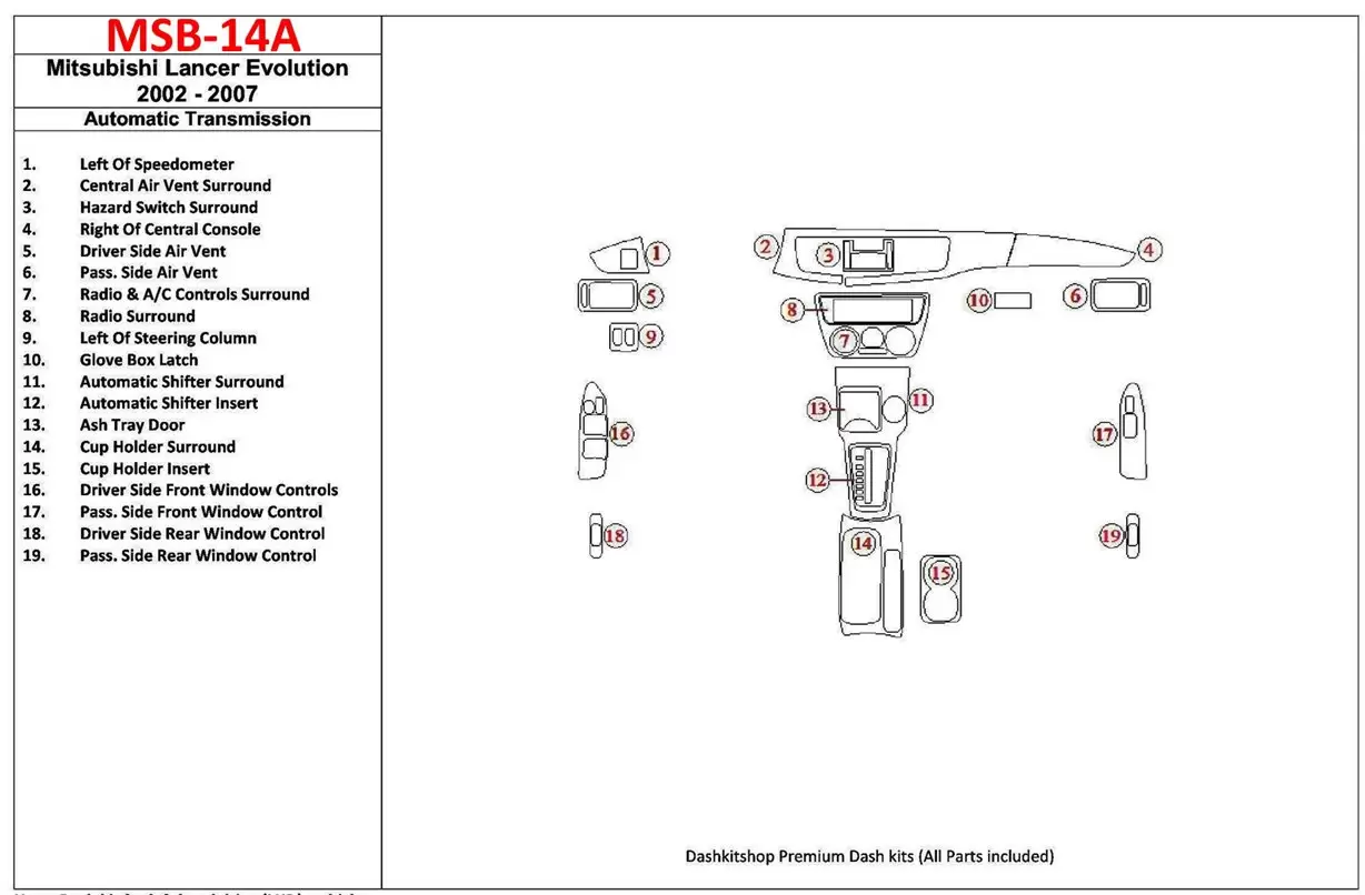 Mitsubishi Lancer Evolution 2002-2007 Boîte automatique BD Kit la décoration du tableau de bord - 1 - habillage decor de tableau