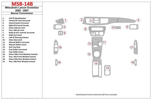 Mitsubishi Lancer Evolution 2002-2007 boîte manuelle Box BD Kit la décoration du tableau de bord - 1 - habillage decor de tablea