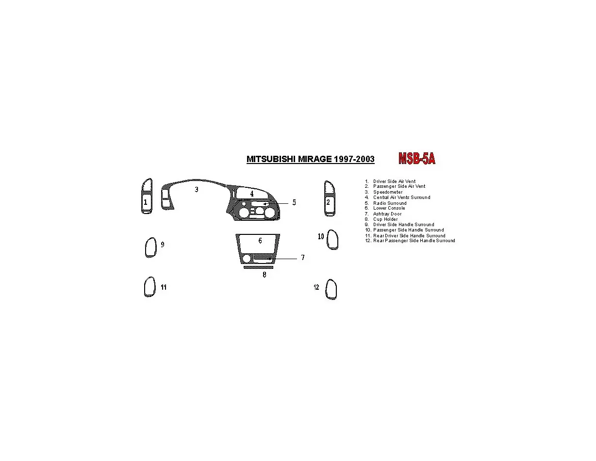 Mitsubishi Mirage 1997-2003 Full Set, 2 & 4 Doors BD Interieur Dashboard Bekleding Volhouder