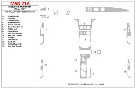 Mitsubishi Outlander 2005-2007 Full Set, Automatic Gear Cruscotto BD Rivestimenti interni