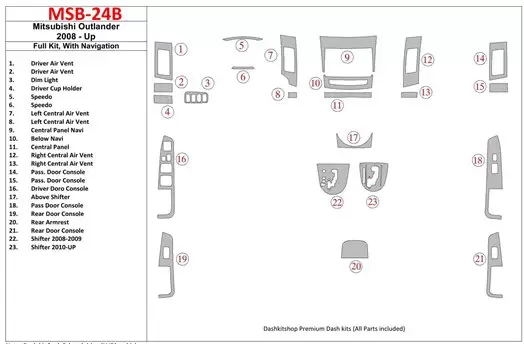 Mitsubishi Outlander 2008-UP Ensemble Complet, c NAVI BD Kit la décoration du tableau de bord - 1 - habillage decor de tableau d