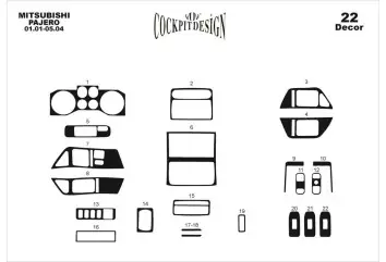 Mitsubishi Pajero 01-04 Kit la décoration du tableau de bord 22-Pièce - 2 - habillage decor de tableau de bord