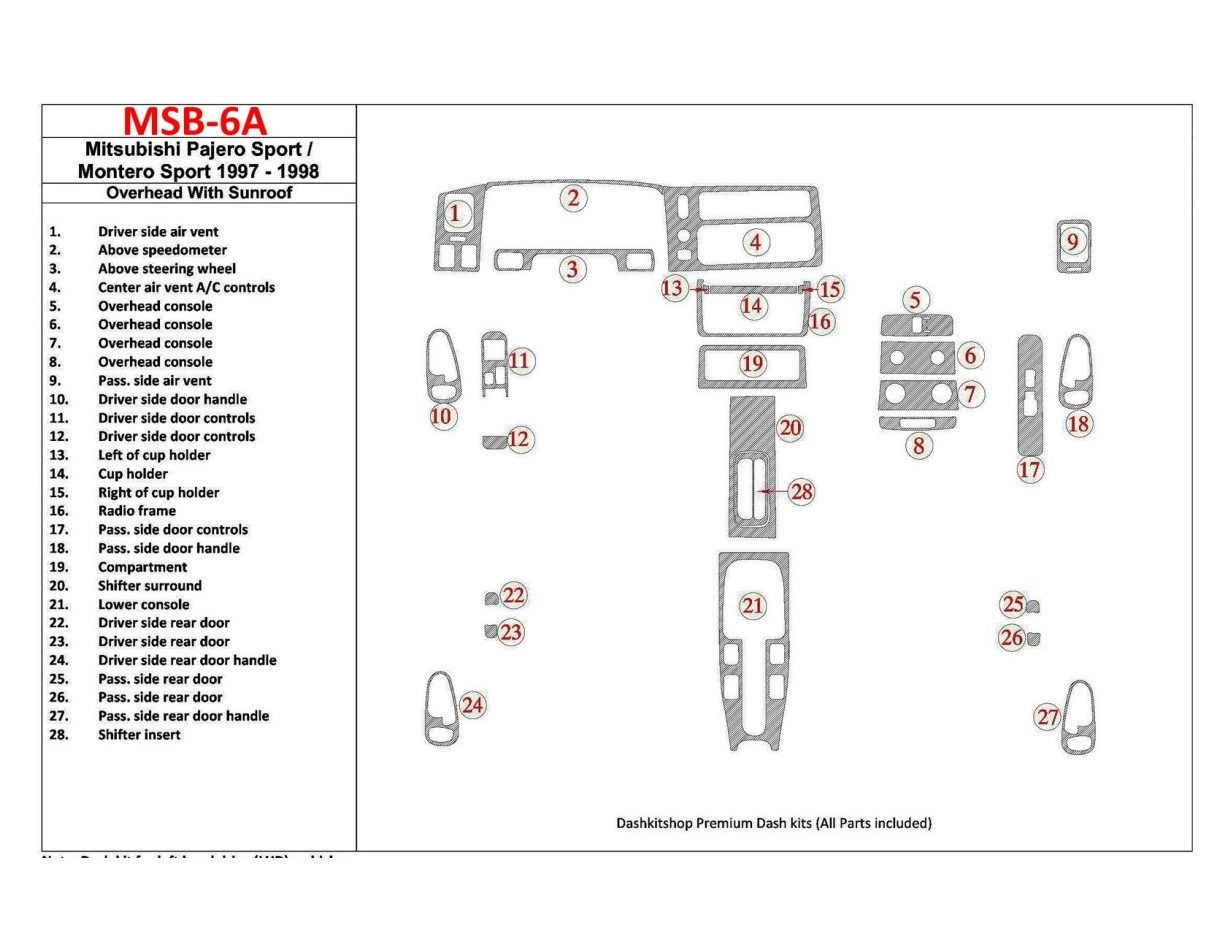 Mitsubishi Pajero Sport/Montero Sport 1998-2008 With Overhead, With Sunroof, 28 Parts set BD innenausstattung armaturendekor coc