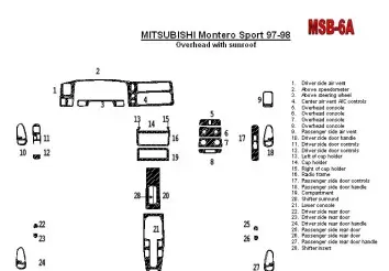 Mitsubishi Pajero Sport/Montero Sport 1998-2008 Avec Overhead, Avec Sunroof, 28 Parts set BD Kit la décoration du tableau de bor