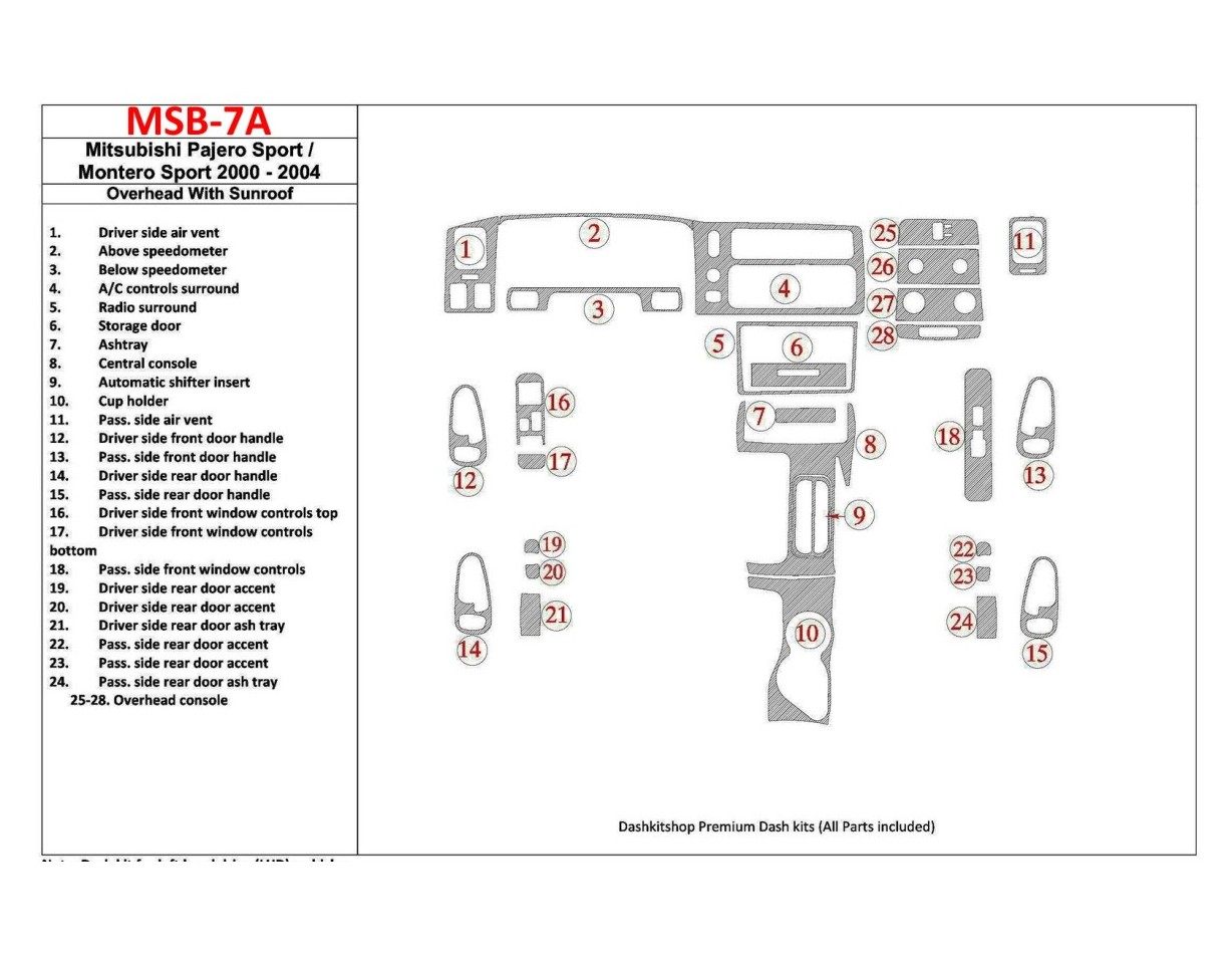 Mitsubishi Pajero Sport/Montero Sport 1998-2008 With Overhead, With Sunroof, 28 Parts set BD innenausstattung armaturendekor coc