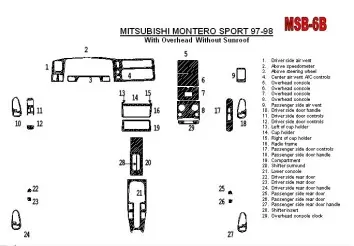 Mitsubishi Pajero Sport/Montero Sport 1998-2008 With Overhead, Without Sunroof, 29 Parts set Interior BD Dash Trim Kit