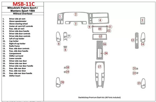 Mitsubishi Pajero Sport/Montero Sport 1998-2008 Sans Overhead, 24 Parts set BD Kit la décoration du tableau de bord - 1 - habill