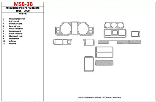 Mitsubishi Pajero/Montero 1991-1999 Voll Satz, 11 Parts set BD innenausstattung armaturendekor cockpit dekor - 1- Cockpit Dekor 