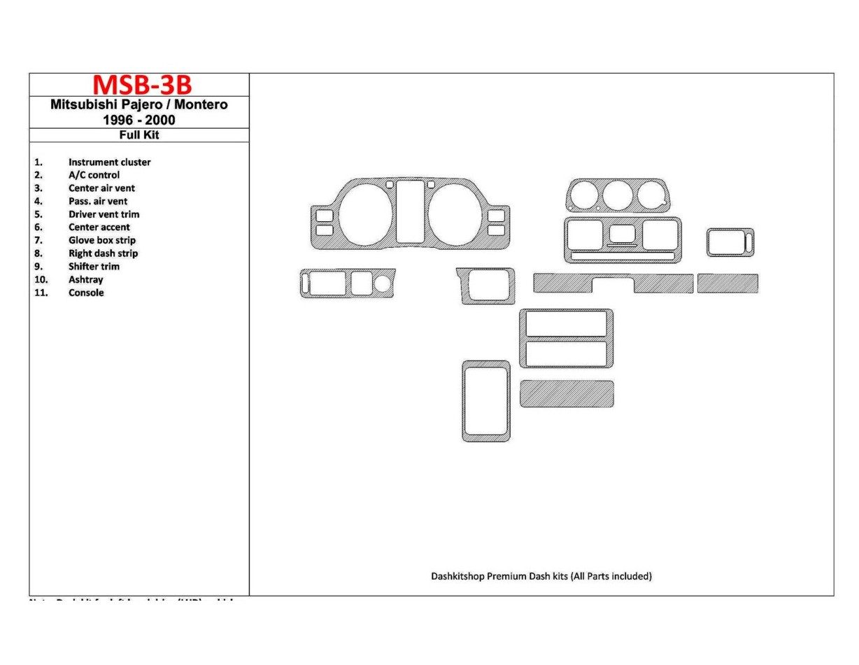 Mitsubishi Pajero/Montero 1991-1999 Full Set, 11 Parts set Interior BD Dash Trim Kit