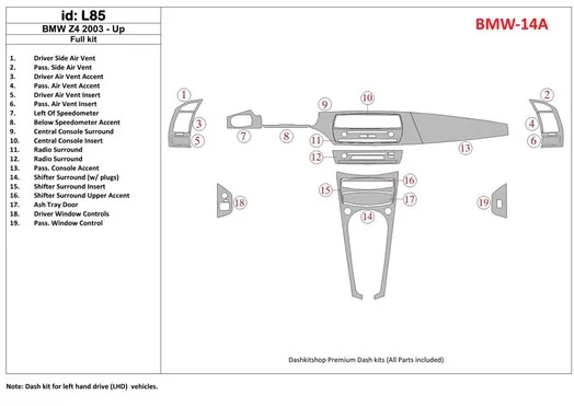 BMW Z4 2003-UP Full Set Interior BD Dash Trim Kit