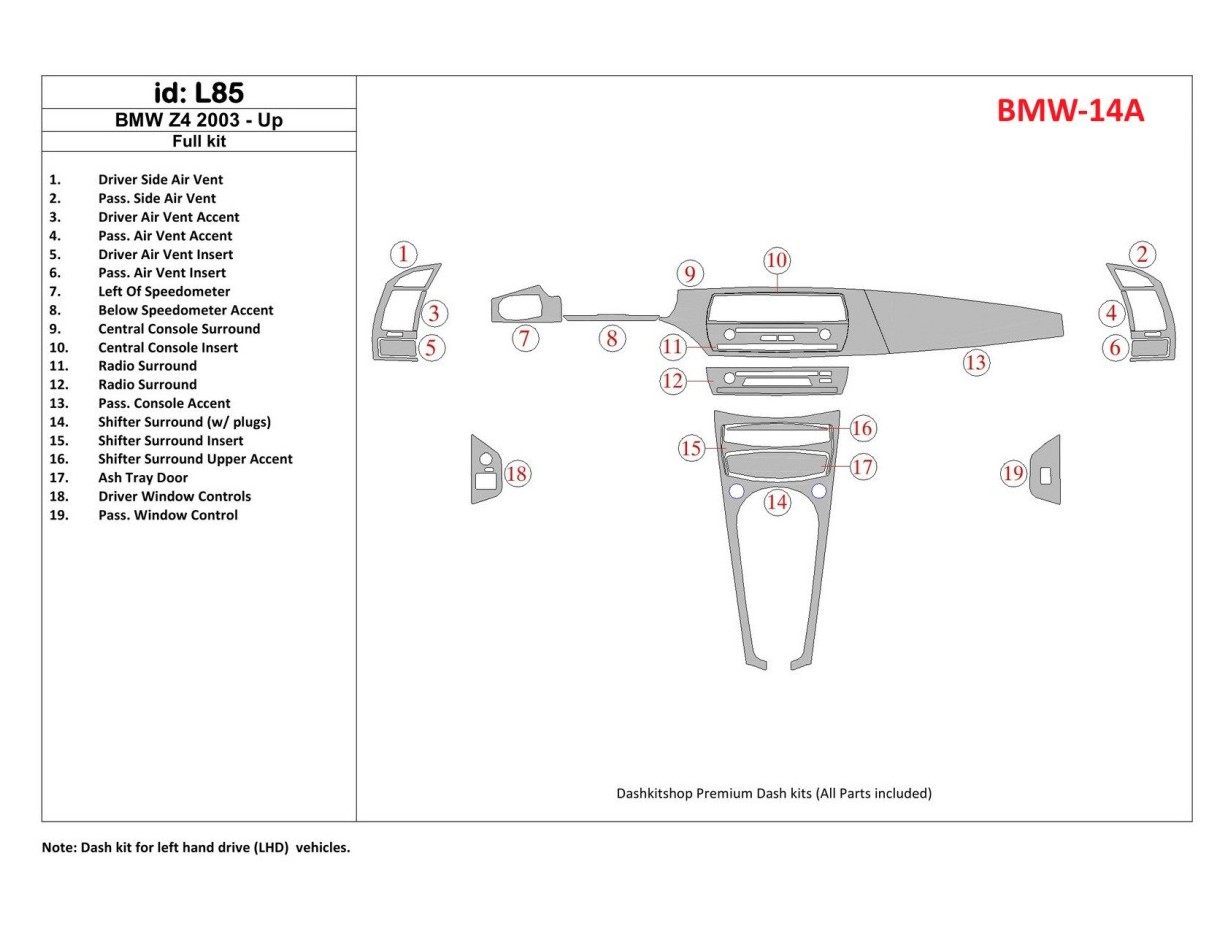 BMW Z4 2003-UP Full Set Interior BD Dash Trim Kit