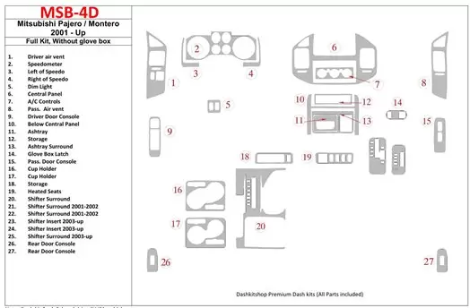 Mitsubishi Pajero/Montero 2000-2006 Ensemble Complet, Sans lueur-boîte BD Kit la décoration du tableau de bord - 1 - habillage d