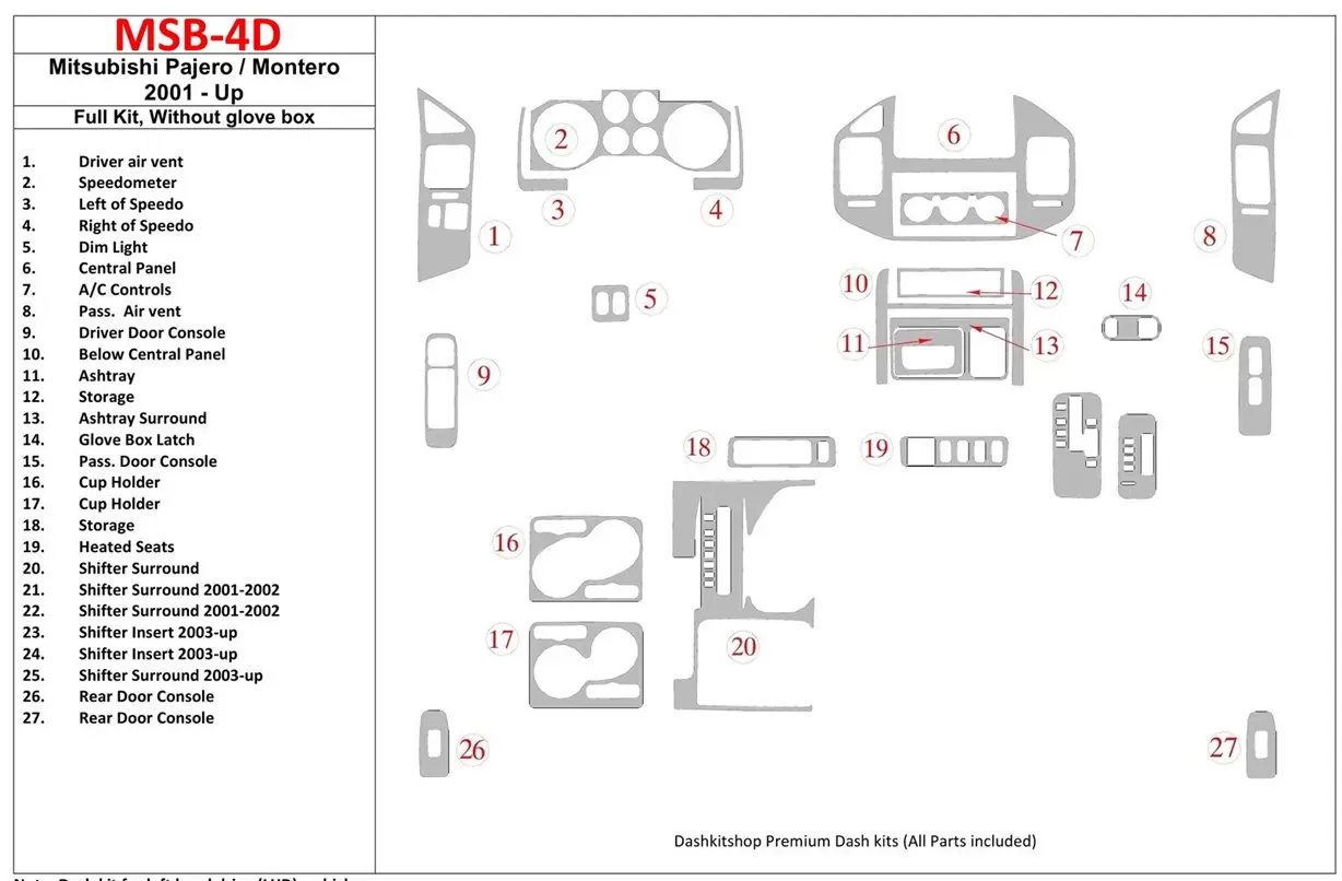 Mitsubishi Pajero/Montero 2000-2006 Ensemble Complet, Sans lueur-boîte BD Kit la décoration du tableau de bord - 1 - habillage d