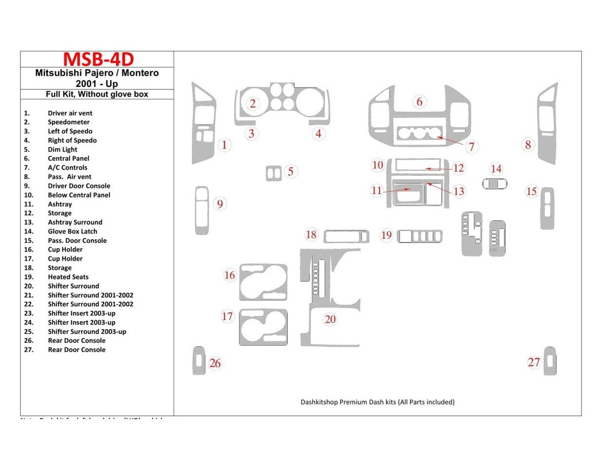 Mitsubishi Pajero/Montero 2000-2006 Full Set, Without glowe-box Interior BD Dash Trim Kit