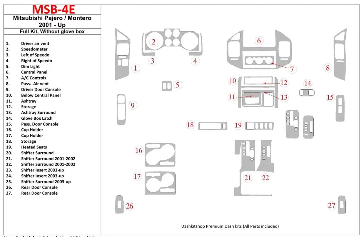 Mitsubishi Pajero/Montero 2000-2006 Ensemble Complet, Sans lueur-boîte BD Kit la décoration du tableau de bord - 1 - habillage d