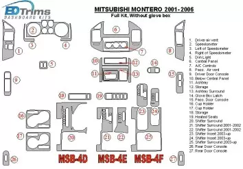 Mitsubishi Pajero/Montero 2000-2006 Full Set, Without glowe-box Cruscotto BD Rivestimenti interni