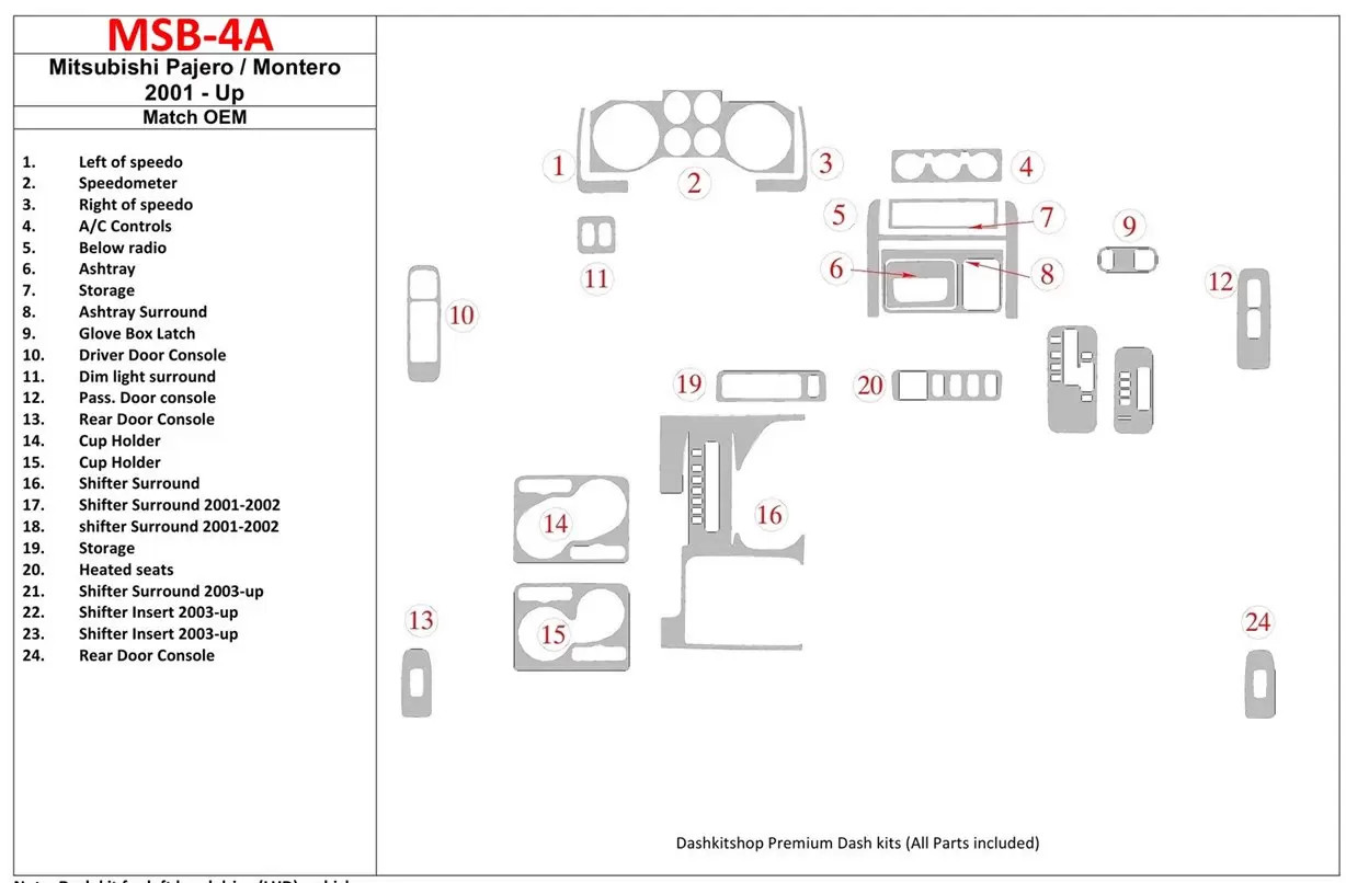 Mitsubishi Pajero/Montero 2000-2006 OEM Compliance BD Interieur Dashboard Bekleding Volhouder