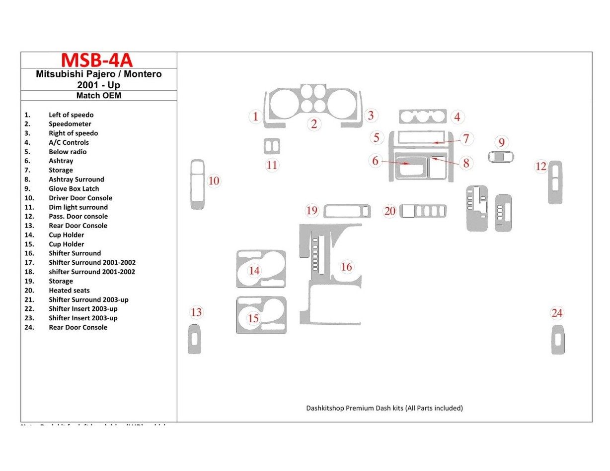 Mitsubishi Pajero/Montero 2000-2006 OEM Compliance Interior BD Dash Trim Kit