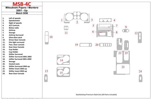 Mitsubishi Pajero/Montero 2000-2006 OEM Compliance BD Kit la décoration du tableau de bord - 1 - habillage decor de tableau de b