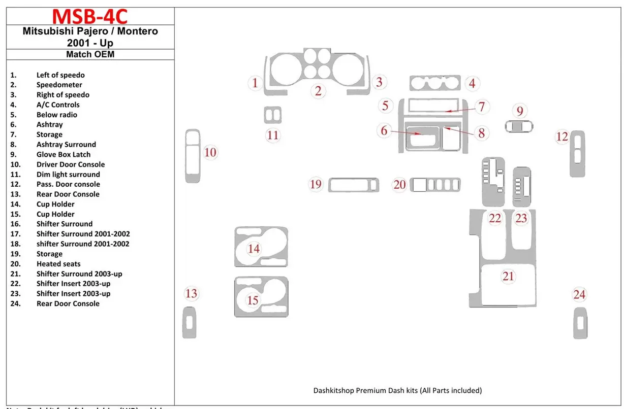 Mitsubishi Pajero/Montero 2000-2006 OEM Compliance BD Kit la décoration du tableau de bord - 1 - habillage decor de tableau de b