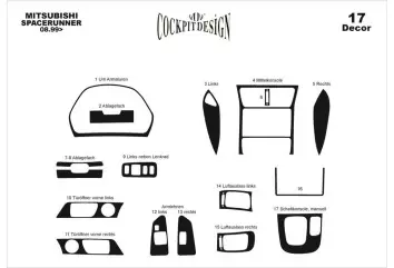 Mitsubishi Spacerunner 08.99-03.04 3M 3D Interior Dashboard Trim Kit Dash Trim Dekor 17-Parts
