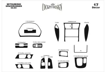 Mitsubishi Spacerunner 99-04 Kit la décoration du tableau de bord 17-Pièce - 2 - habillage decor de tableau de bord