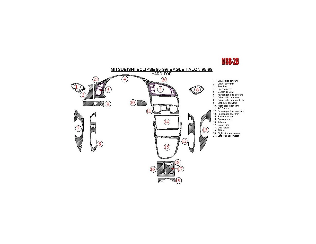 Mitsubishi Spyder 1995-1999 Soft roof-Coupe, 21 Parts set BD Kit la décoration du tableau de bord - 1 - habillage decor de table