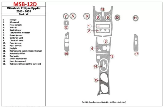 Mitsubishi Spyder 2000-2005 Grundset, 18 Parts set BD innenausstattung armaturendekor cockpit dekor - 1- Cockpit Dekor Innenraum