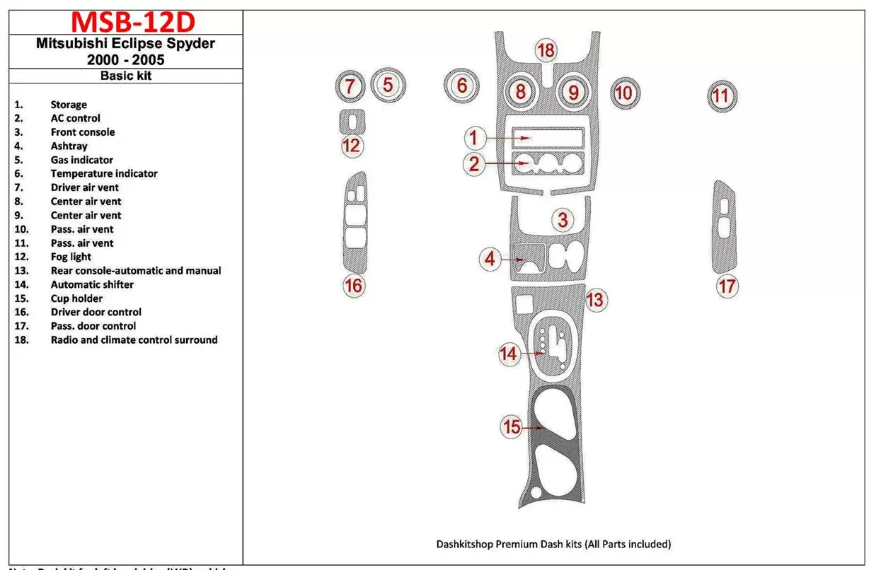 Mitsubishi Spyder 2000-2005 Grundset, 18 Parts set BD innenausstattung armaturendekor cockpit dekor - 1- Cockpit Dekor Innenraum