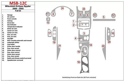 Mitsubishi Spyder 2000-2005 Voll Satz, 24 Parts set BD innenausstattung armaturendekor cockpit dekor - 1- Cockpit Dekor Innenrau