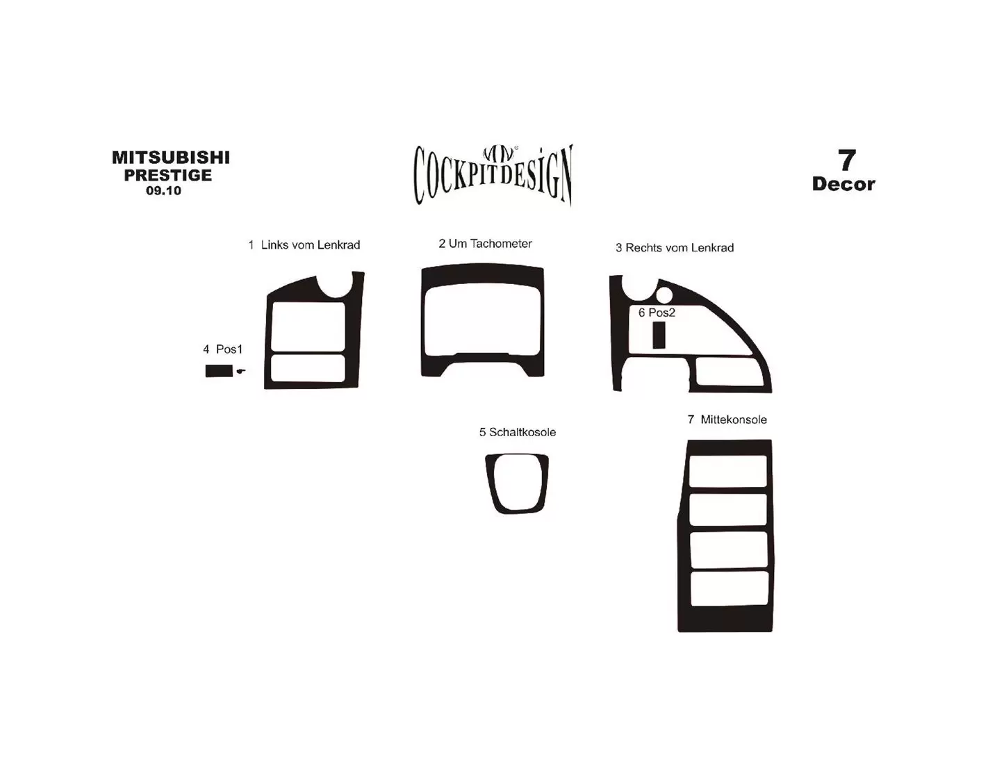 MitsubishiTemsa Prestige 09.2010 3D Inleg dashboard Interieurset aansluitend en pasgemaakt op he 7 -Teile