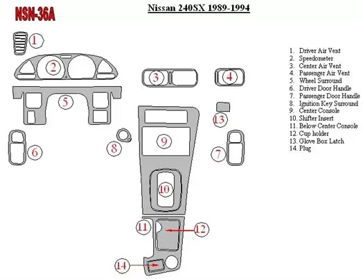 Nissan 240SX 1989-1994 Full Set Interior BD Dash Trim Kit