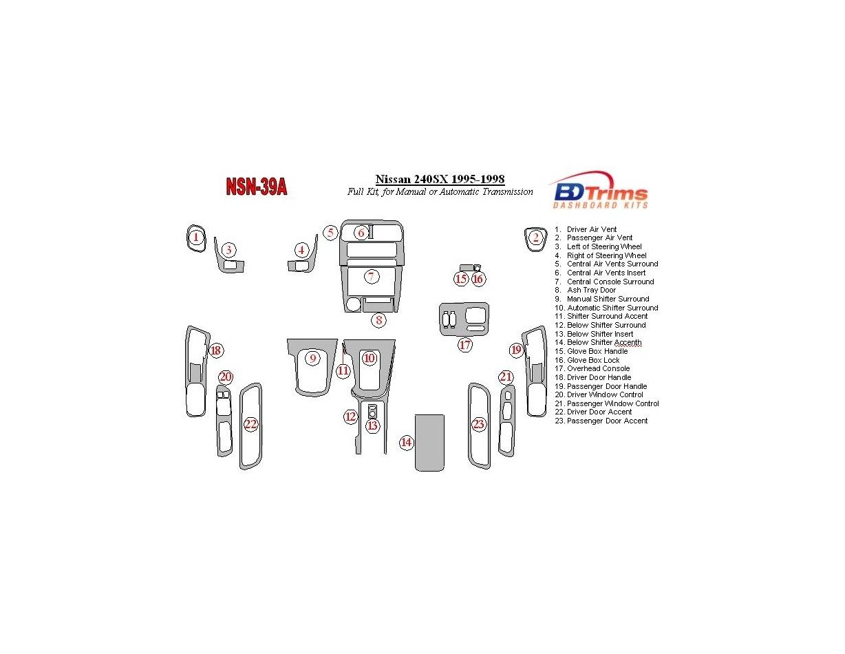 Nissan 240SX 1995-1998 boîte manuellebox or Boîte automatique BD Kit la décoration du tableau de bord - 1 - habillage decor de t