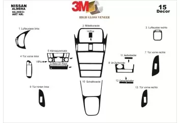 Nissan Almera 03.03-12.08 3M 3D Interior Dashboard Trim Kit Dash Trim Dekor 15-Parts