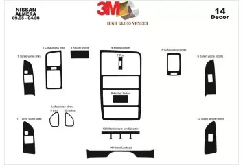 Nissan Almera 09.95 - 12.99 3D Inleg dashboard Interieurset aansluitend en pasgemaakt op he 14 -Teile