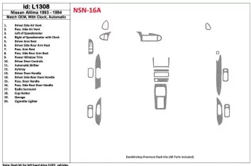 Nissan Altima 1993-1994 Automatic Gearbox, With watches, OEM Match, 19 Parts set BD Interieur Dashboard Bekleding Volhouder
