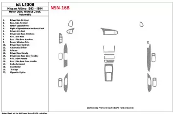 Nissan Altima 1993-1994 Automatic Gearbox, Without watches, OEM Match, 19 Parts set BD Interieur Dashboard Bekleding Volhouder