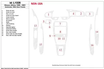 Nissan Altima 1998-2001 Automatic Gearbox, With Door panels, 16 Parts set BD Interieur Dashboard Bekleding Volhouder