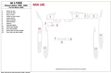 Nissan Altima 1998-2001 Full Set, OEM Compliance, 13 Parts set BD Interieur Dashboard Bekleding Volhouder