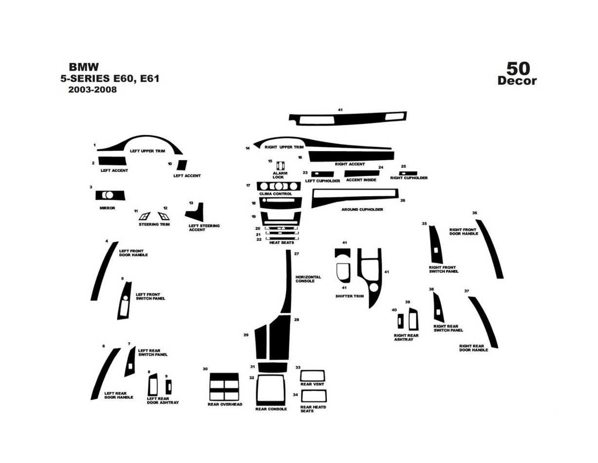BMW-Series E60 2003-2008 Kit la décoration du tableau de bord 24-Pièce - 1 - habillage decor de tableau de bord