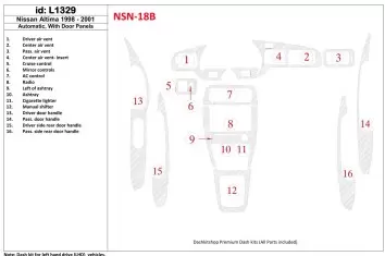Nissan Altima 1998-2001 Manual Gearbox, With Door panels, 16 Parts set BD Interieur Dashboard Bekleding Volhouder