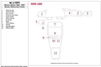 Nissan Altima 1998-2001 Manual Gearbox, Without Door panels,12 Parts set BD Interieur Dashboard Bekleding Volhouder