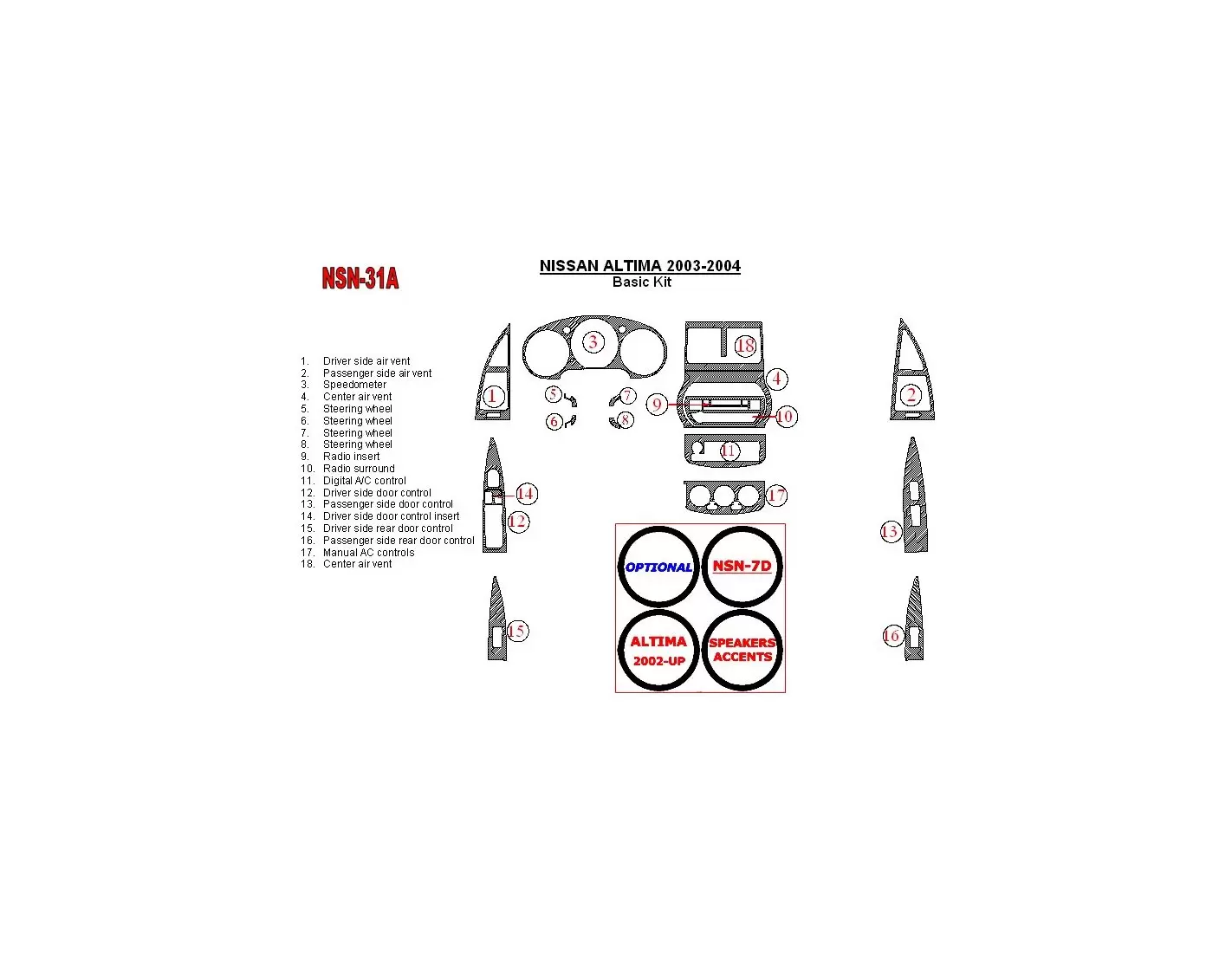 Nissan Altima 2003-2004 Basic Set Interior BD Dash Trim Kit
