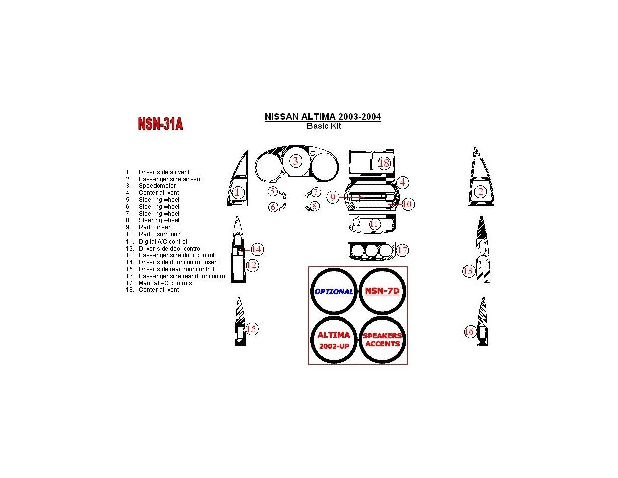 Nissan Altima 2003-2004 Basic Set Cruscotto BD Rivestimenti interni