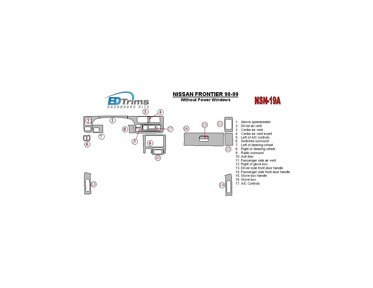 Nissan Frontier 1998-1999 Without Power Windows BD Interieur Dashboard Bekleding Volhouder