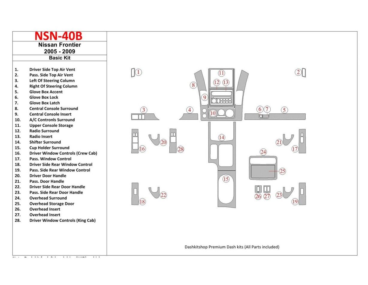 Nissan Frontier 2005-UP Paquet de base BD Kit la décoration du tableau de bord - 1 - habillage decor de tableau de bord