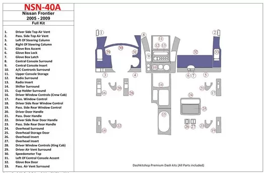 Nissan Frontier 2005-UP Ensemble Complet BD Kit la décoration du tableau de bord - 1 - habillage decor de tableau de bord