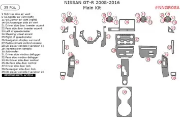 Nissan GT-R 2008-2016 kit de garniture de tableau de bord intérieur principal, 39 pièces - 1 - habillage decor de tableau de bor