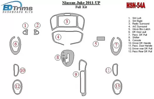 Nissan Juke 2011-UP BD Interieur Dashboard Bekleding Volhouder