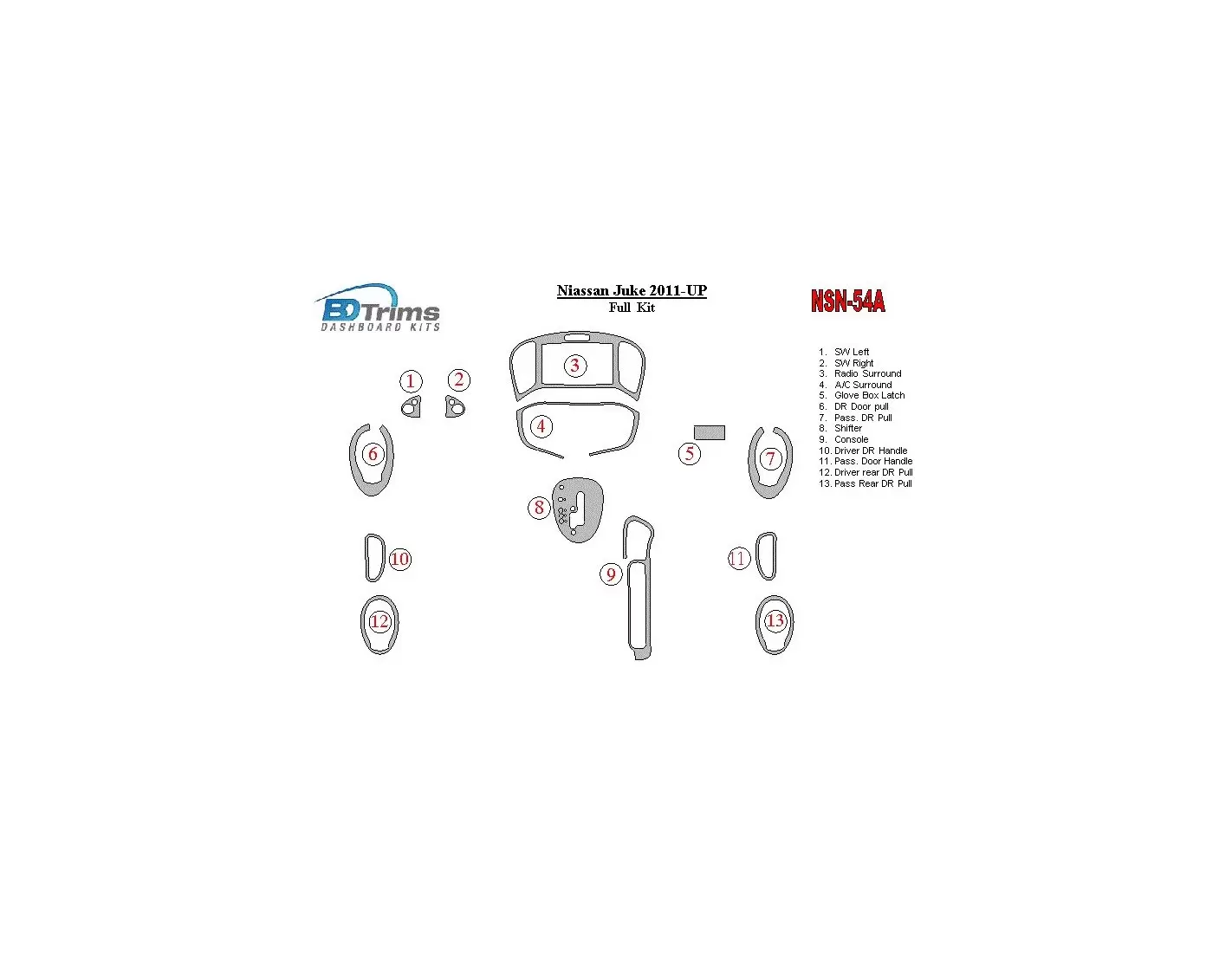 Nissan Juke 2011-UP BD Interieur Dashboard Bekleding Volhouder